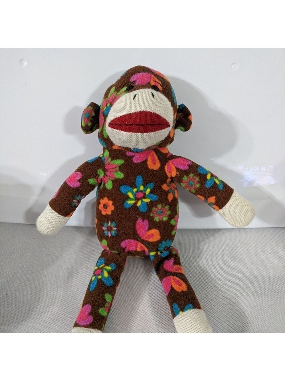 VINTAGE DanDee Brown and Floral Sock Monkey